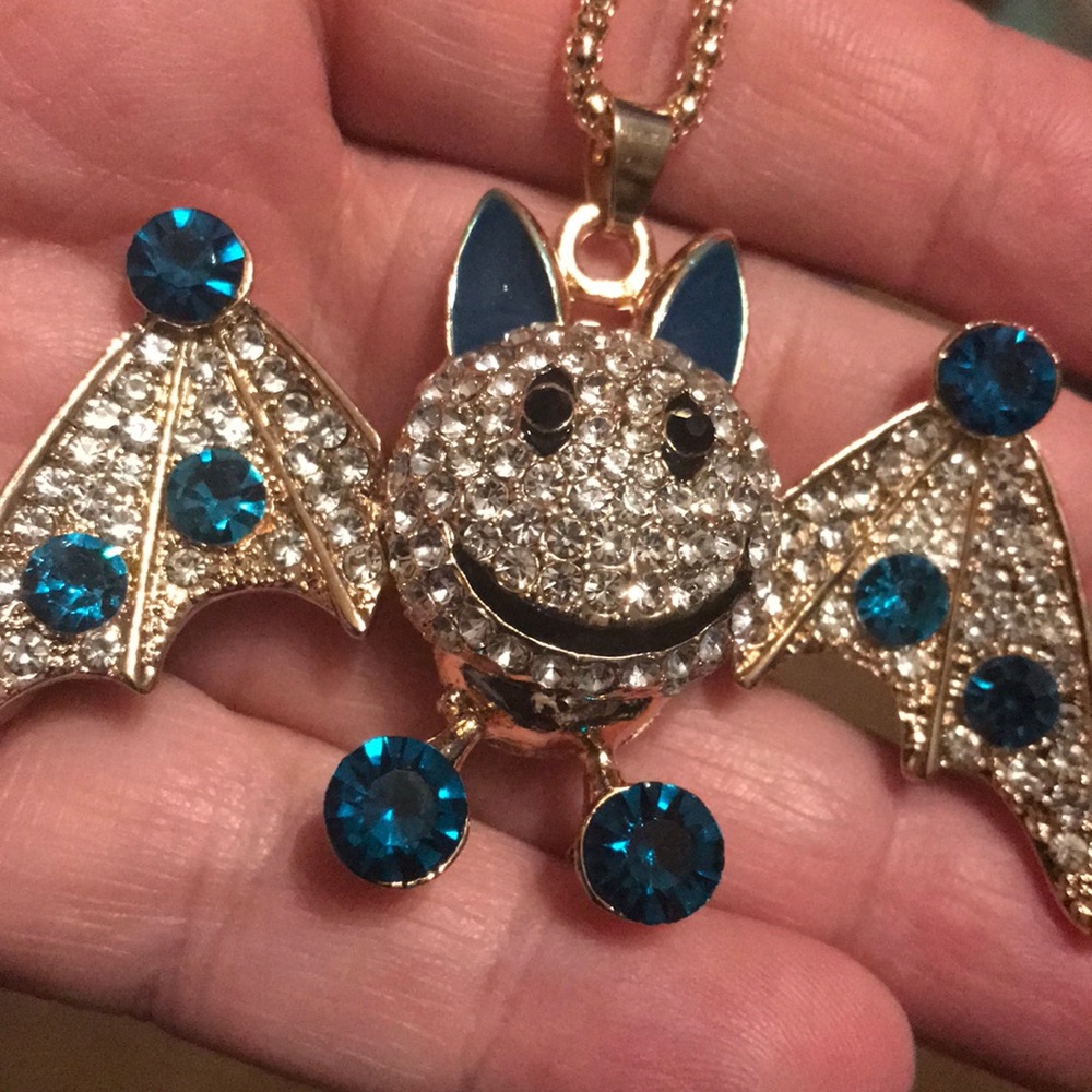 Blue crystal bat necklace